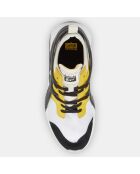 Sneakers en Velours de Cuir & Mesh Trend blanc/noir/jaune